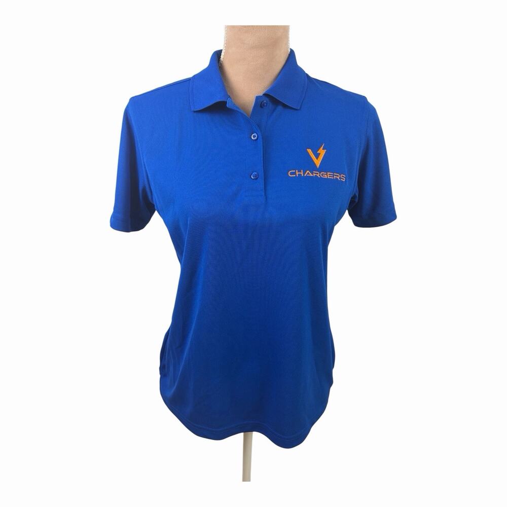 UltraClub Womens Small Chargers Polo Shirt Blue Orange Cool Dry Performance